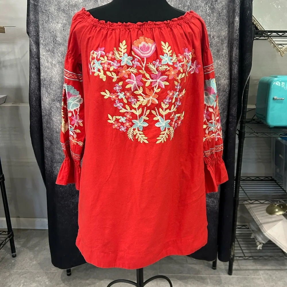 Free People Fleur Du Jour Embroidered Floral‎ Tunic Shift Mini Dress Boho XS/TP